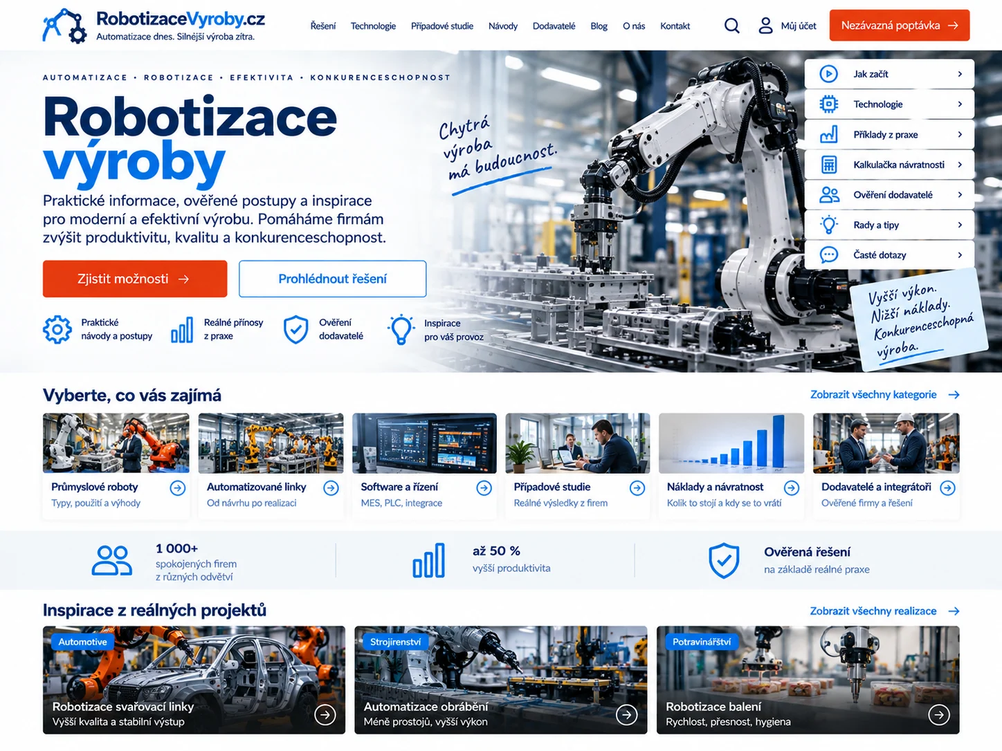 Ilustrační návrh průmyslového webu robotizace výroby